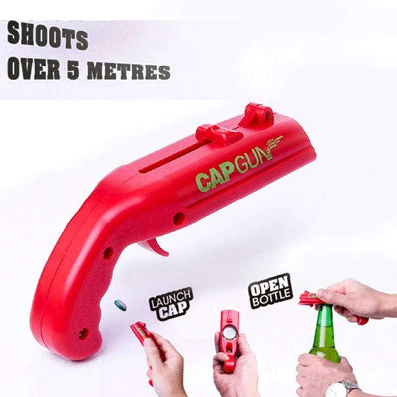 Unlock Fun and Flavor with the Creative Portable Cap Gun Beer Opener - Perfect for Parties and Outdoor Celebrations!