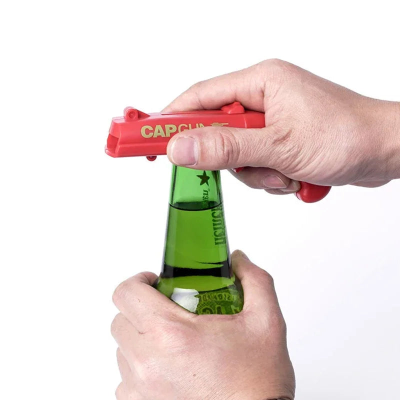 Unlock Fun and Flavor with the Creative Portable Cap Gun Beer Opener - Perfect for Parties and Outdoor Celebrations!